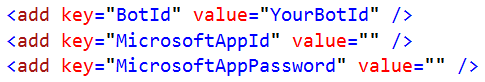 Bot app settings in the web.config
